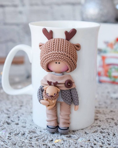 2022 Santa Deer Dress up Boy Polymer Clay Ceramic Coffee Mugs