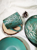 Emerald color glaze embossed stoneware dinner mug plate set