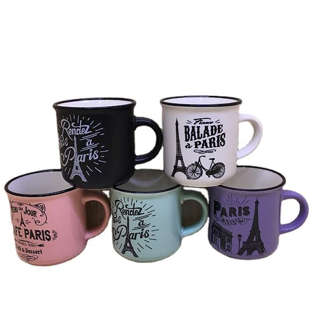 Custom logo London Bridge Pattern Enamel Ceramic Milk/ Coffee Mugs