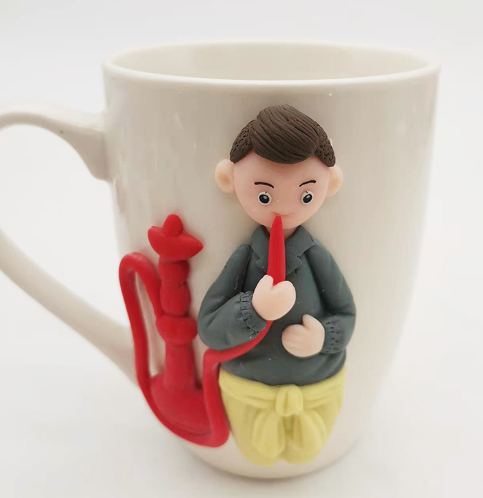 Hot Selling Boy Decoration 3D Polymer Clay Ceramic Gift Milk Coffee Cup for Father's Day