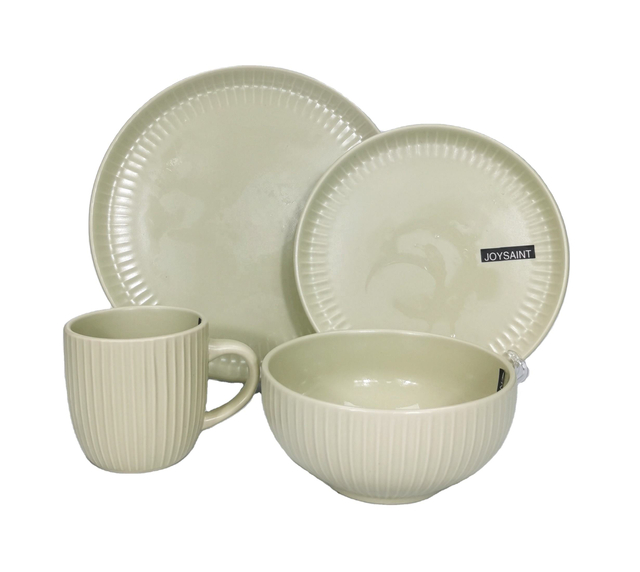 Cheap Price Stoneware Color Glaze Embossed Dinner Set 16Pcs Microwave & Dishwasher Safe