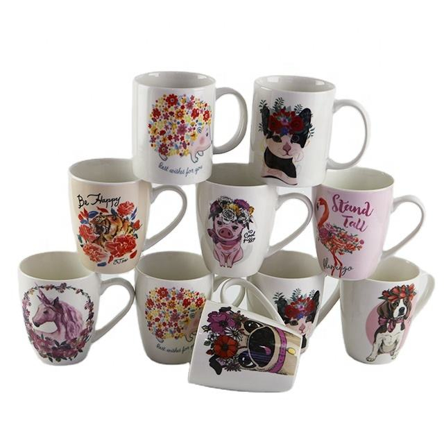 Latest Design Flower Animal Decal Printed Ceramic Coffee Mug