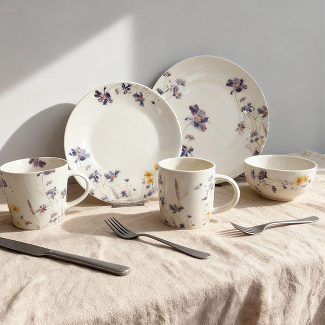 Ceramic Porcelain Floral Butterfly Reusable Dishwasher Safe Sustainable JSD Brand Dinner Set