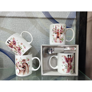 Latest Design Cute Cartoon Deer Decal Coffee Gift Mug Color Box