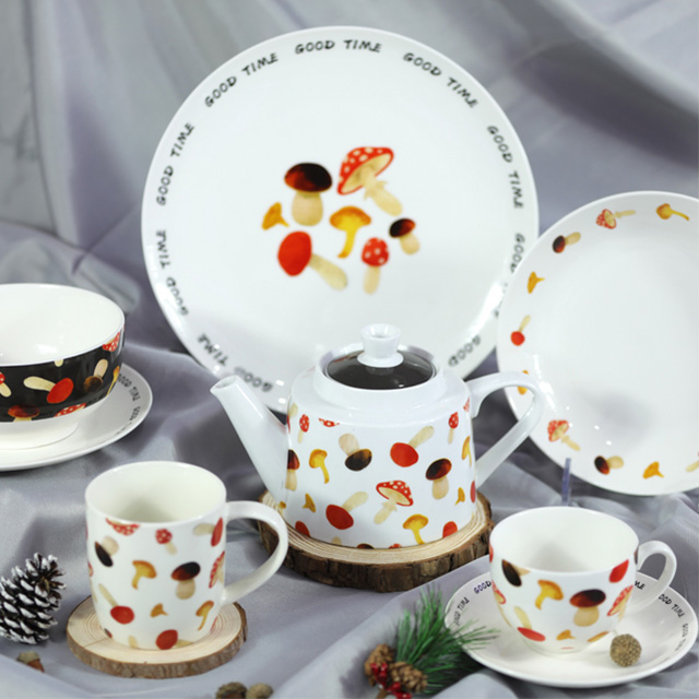 New Bone China White Mug Plate Tea Pot Dinnerware Set Plate Set