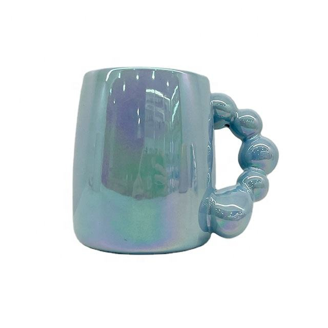 Unique design color pearl glaze coffee gift mug with special handle