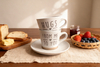 Stoneware Color Glazed Embossed Logo Minimalist Dishwasher & Microwave Safe Coffee Cup and Saucer Set for Home Gift
