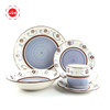 12 Pcs /16 Pcs Brown Rim Blue Floral Dinner Plate Sets Flower